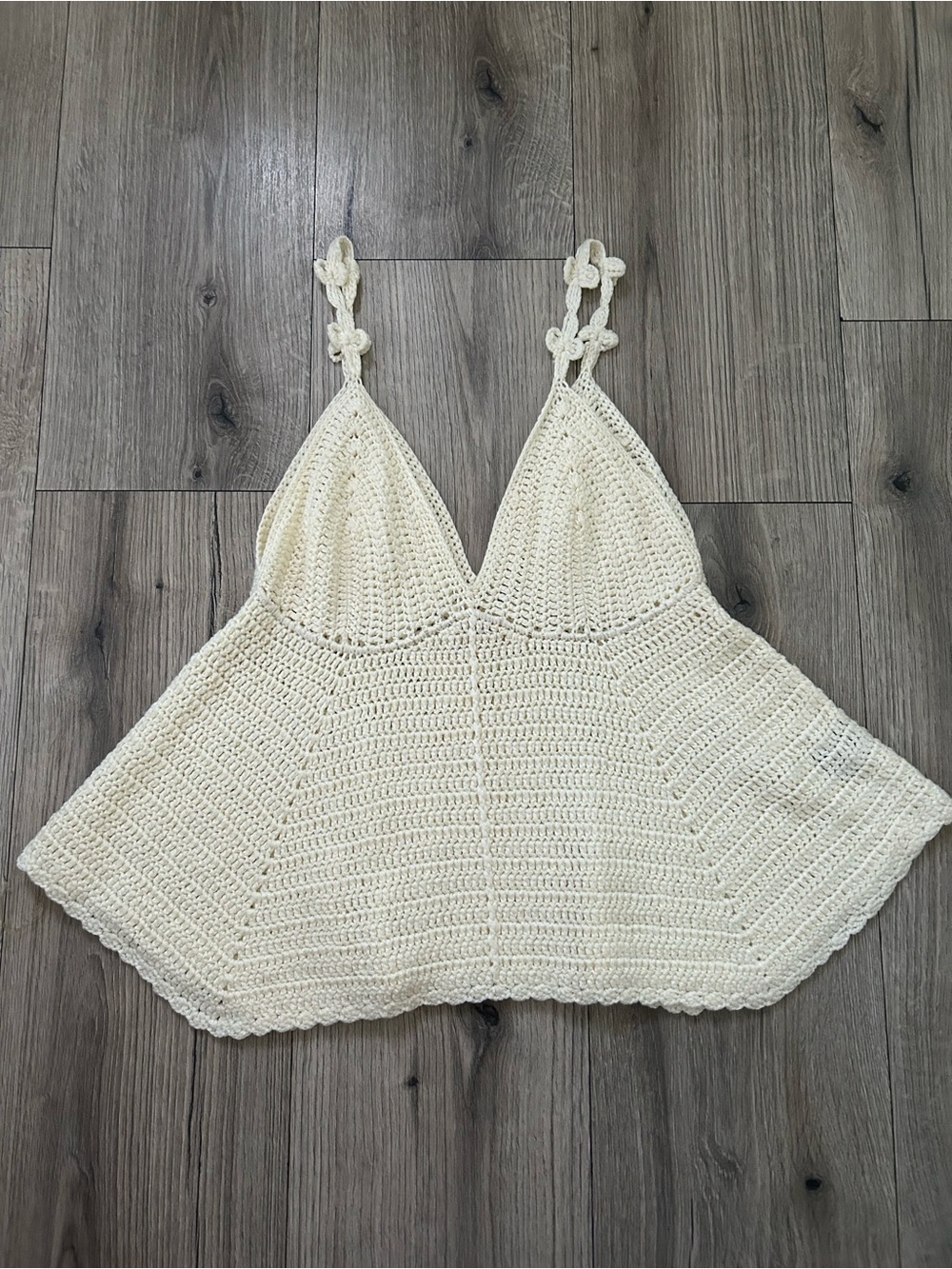 POL Cream Crochet Halter Top